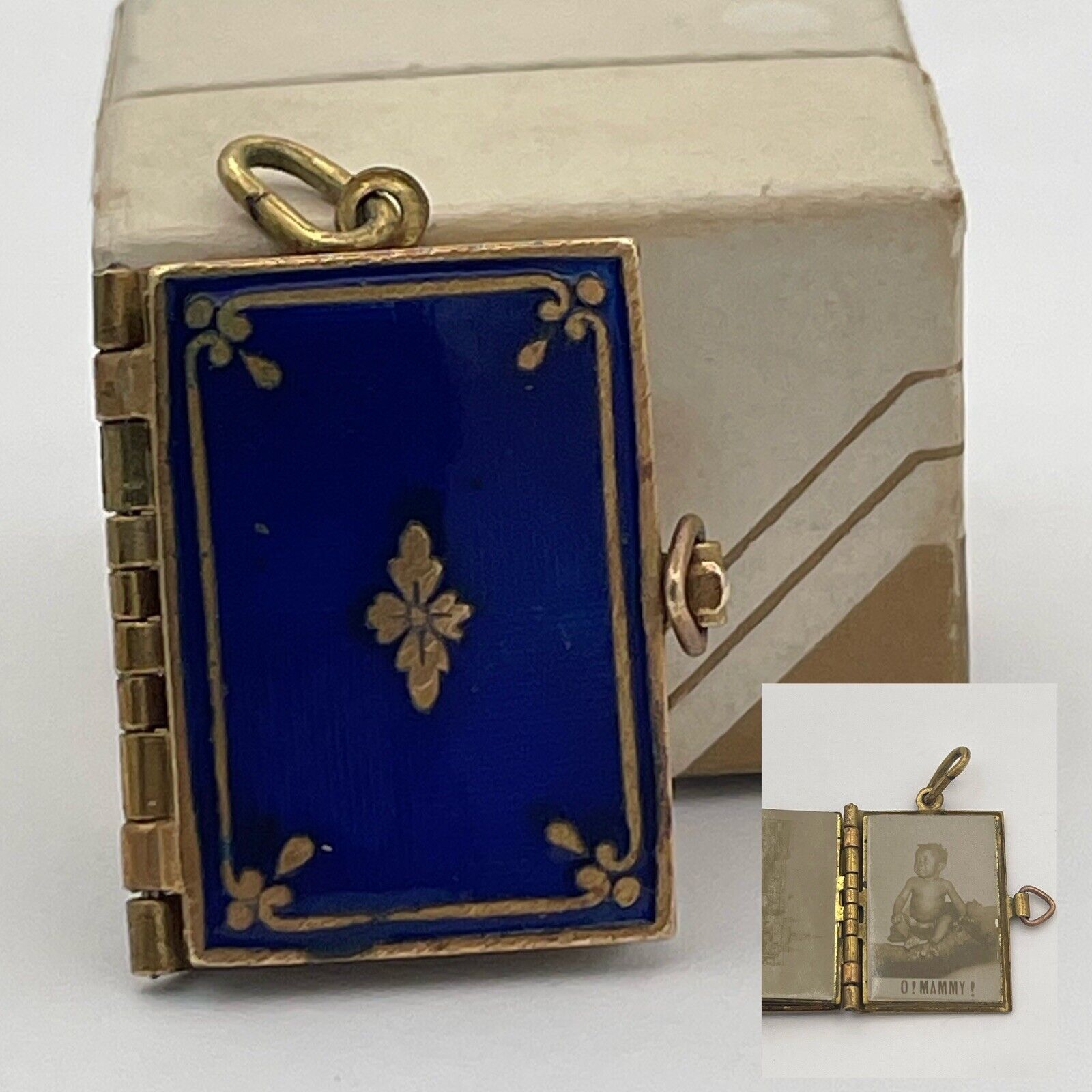 Antique Miniature Enamel Locket Picture Book New Orleans Souvenir Original Box