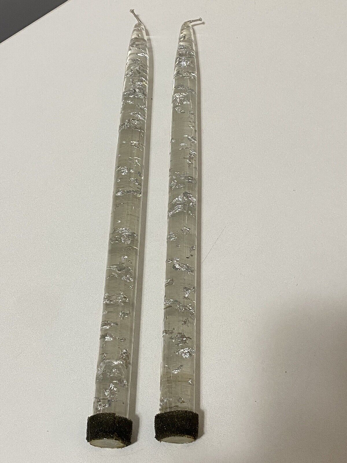 Pair Vintage MCM LUCITE Candle Sticks w/ Silver Flecks Mid Century Modern 11.5