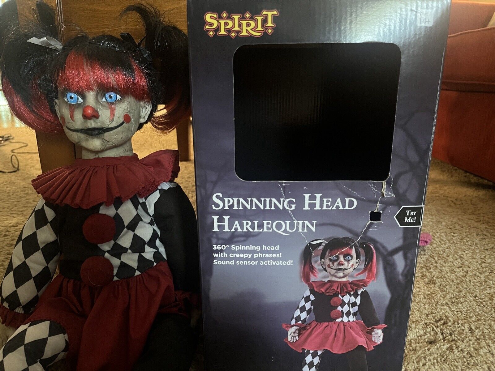 Spirit Halloween 2020 Spinning Head Harlequin Doll (Rare)