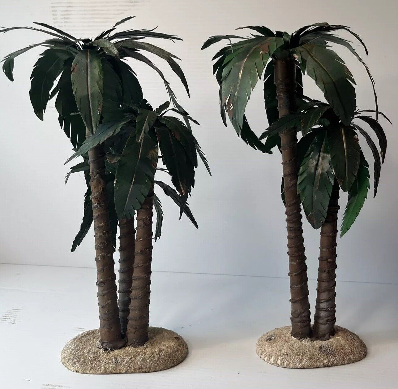 Vintage PALM TREES Set of 2 for Nativity Set Tall Metal Patina Flaws