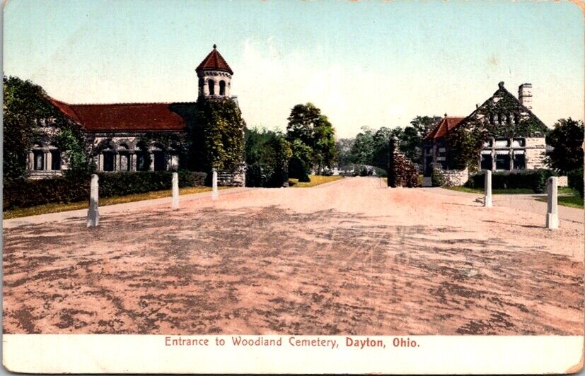 Vintage Postcard Woodland Cemetery Entrance Gate Dayton Ohio OH c.1901-1907 V822