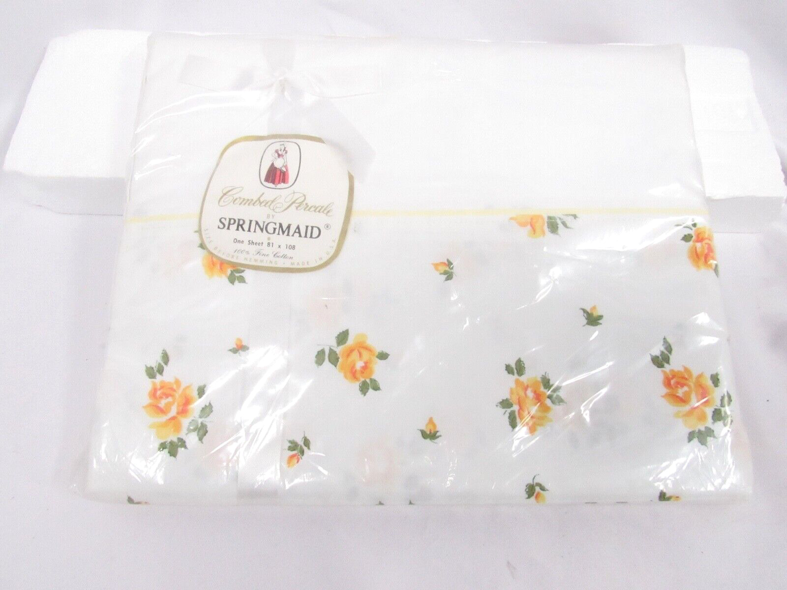 VTG NOS SpringMaid Combed Percale Cotton Flat Sheet Floral Roses 81 x 108 Double