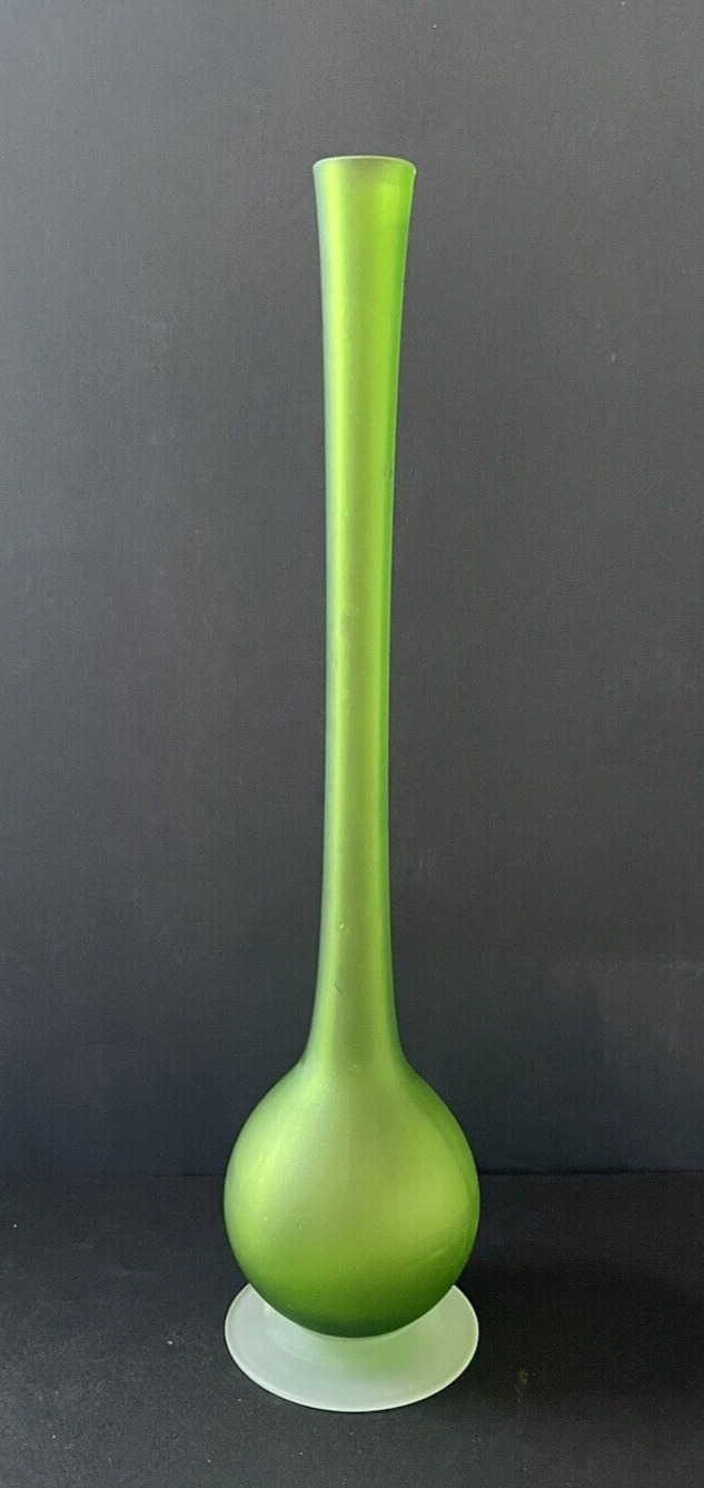 14”  Vintage Green Carlo Moretti Rosenthal Netter Satinato Pencil Vase Italy