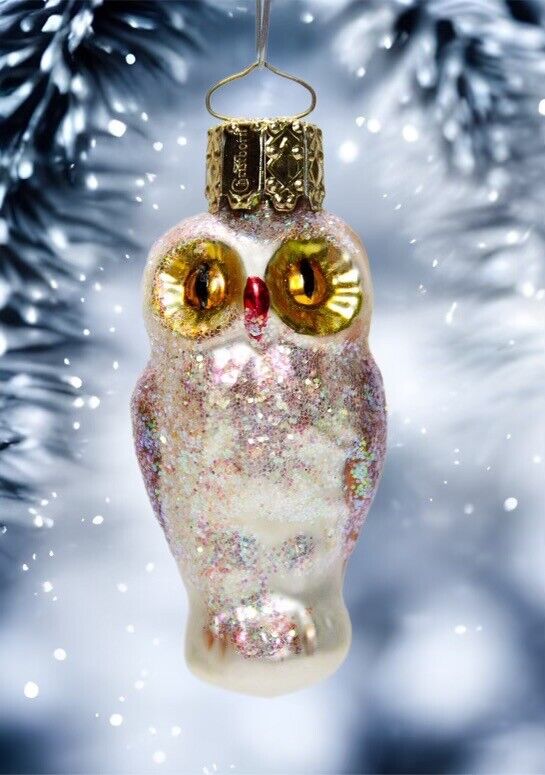 Vintage Germany Christborn Blown Glass Glitter Owl Christmas Ornament