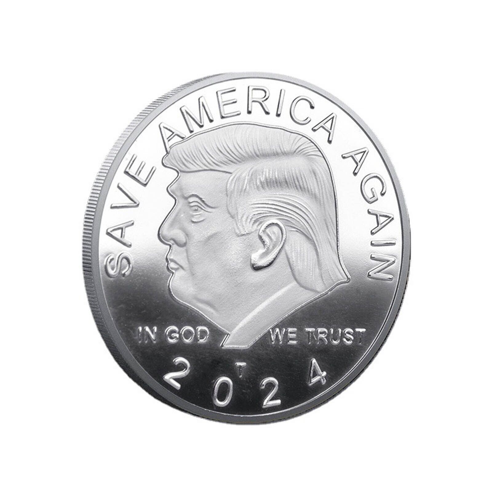 1 Pcs Commemorative Coin 2024 Donald Trump Plated EAGLE President SAVE Silver