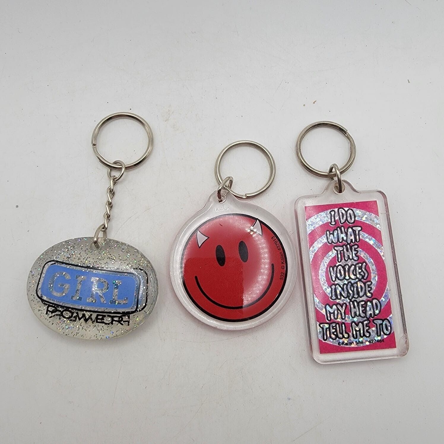 Lot Of 3 Vintage Meme Graphic Keychains Graphics 90’s Girl Power Smiley Face