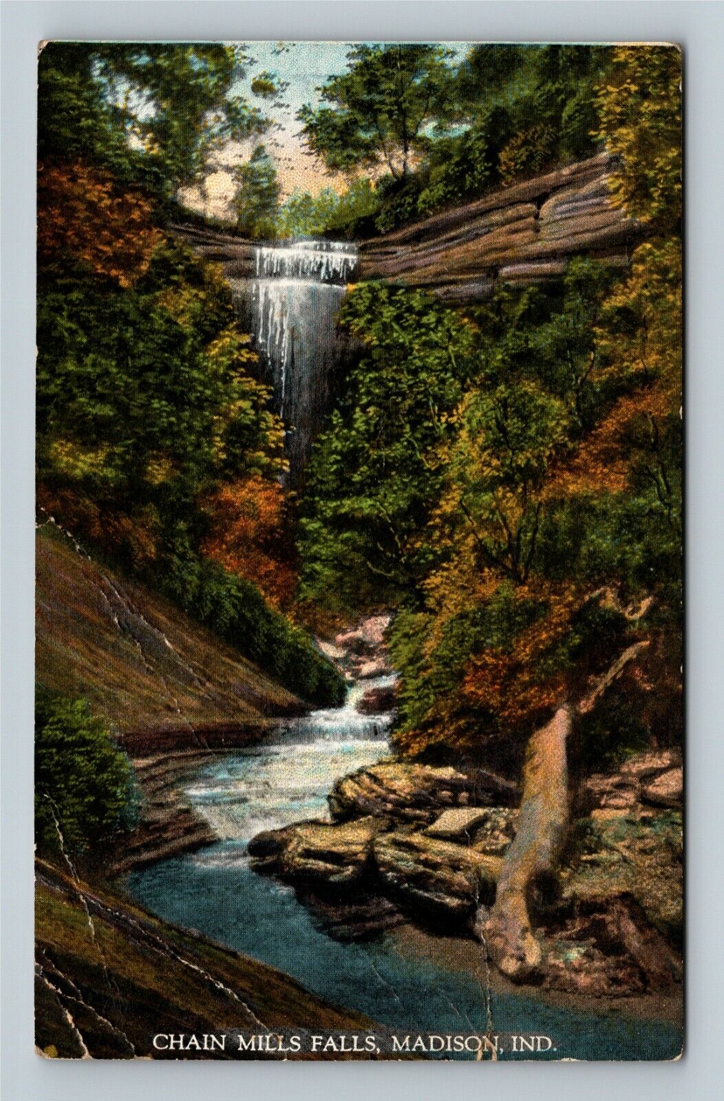 Madison IN, Chain Mills Falls, Scenic Gorge, Indiana Vintage Souvenir Postcard