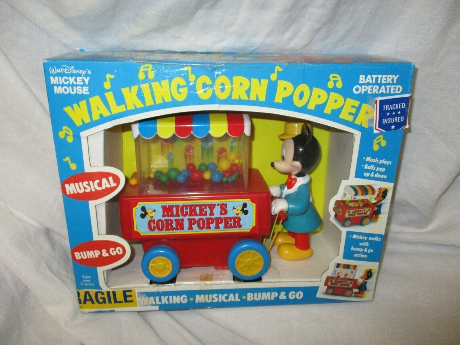 Vintage Disney ILLCO Toy Mickey Mouse Walking Corn Popper Push Pop