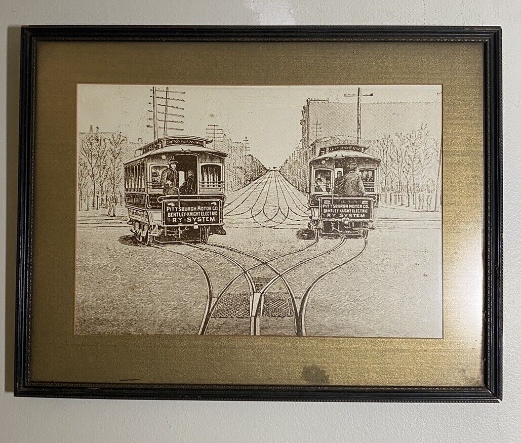 TROLLEY Art Early Pittsburgh PA Motor Co Bentley Knight RY System Print Rare Vtg