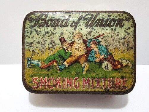 Antique Bond Of Union Smoking Mixture Empty Tin, GREAT Lithograph