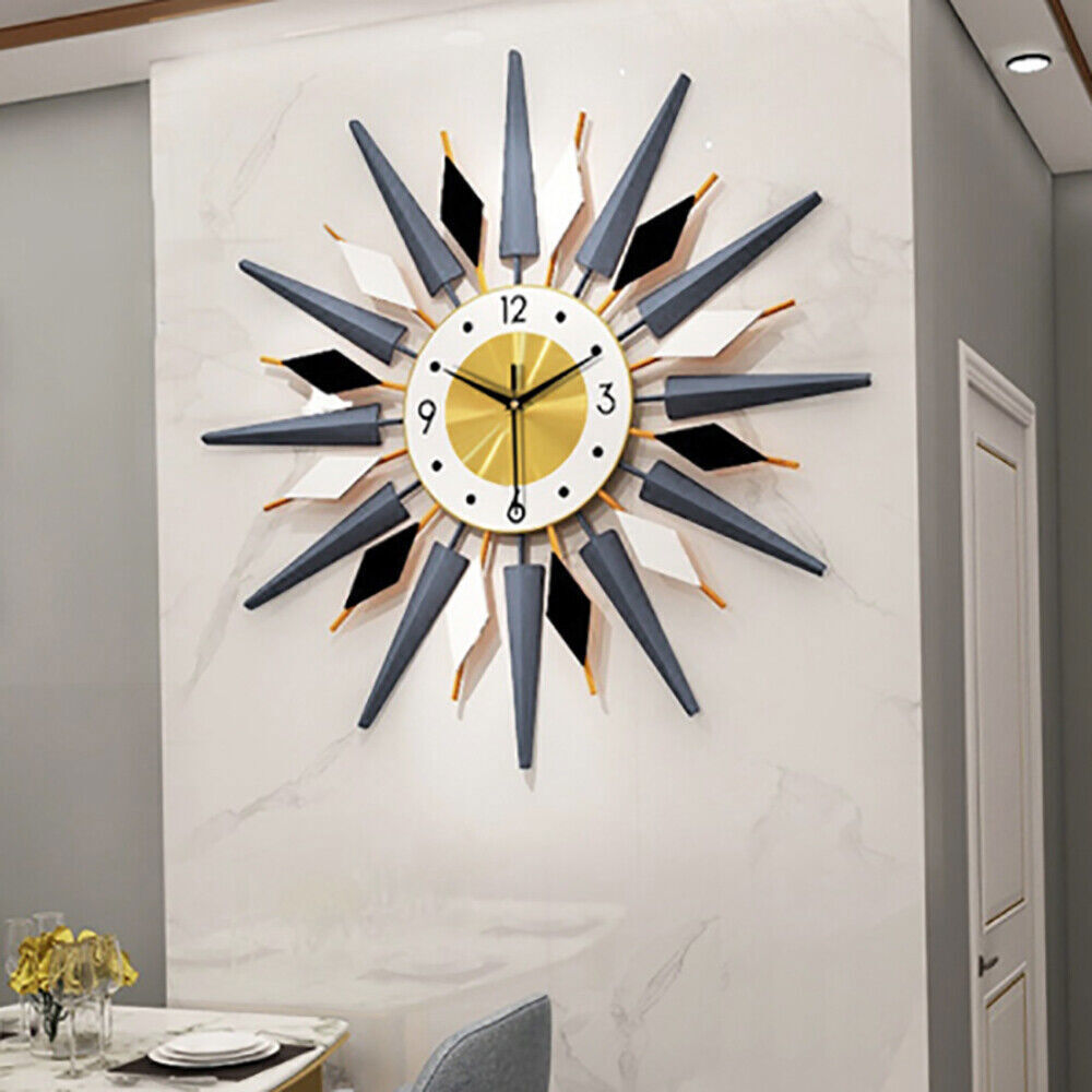 Mid Century Wall Clock Large Silent Metal Starburst Wall Clock for Living Room