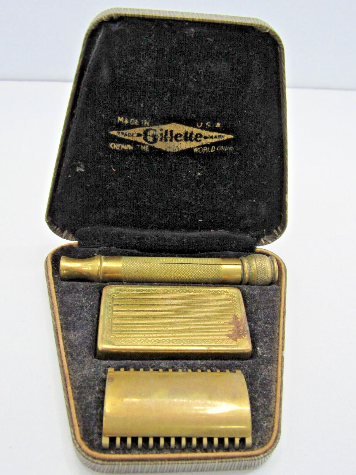 Vintage Gillette Gold Pocket Edition Set  Safety Razor With Original Case #LE