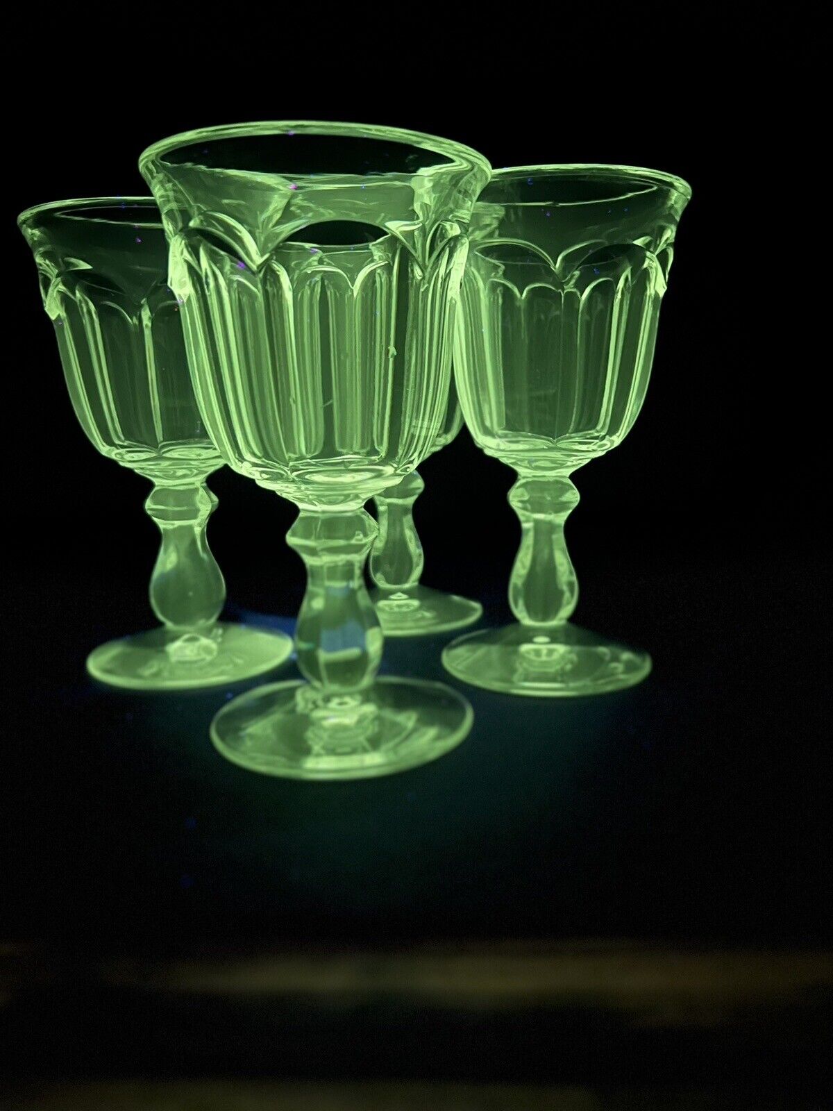 Vintage Uranium Imperial Old Williamsburg Clear 6.5” water wine Goblet Glasses