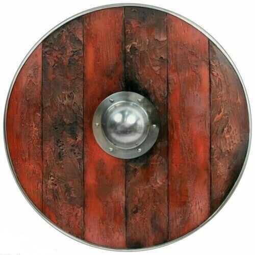 New Wooden And Steel Armors Aged Wood Viking Shield in Brimstone Red Ex116