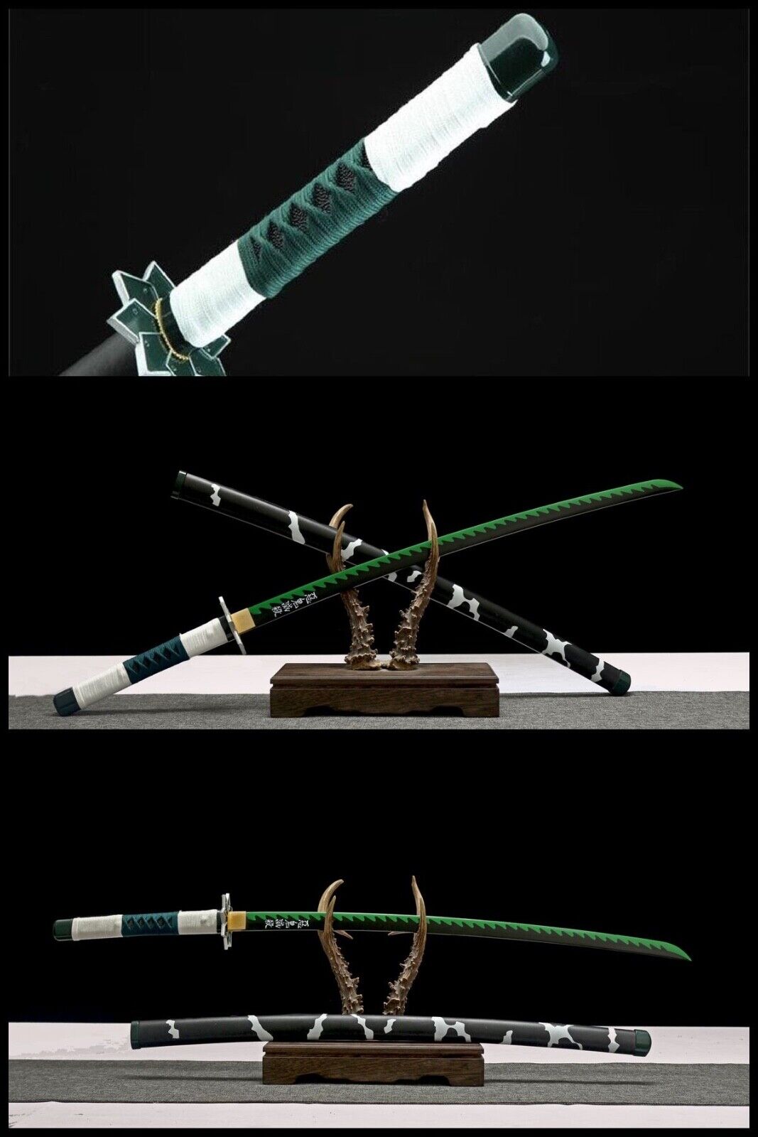 Demon Slayer Green Sakura Katana High Carbon Steel Japanese Samurai Sharp Sword