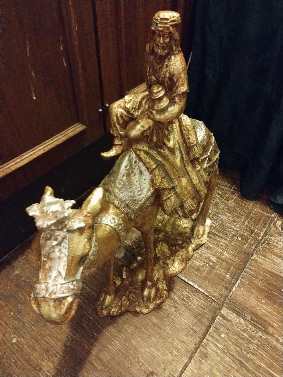 wise man riding camel heavy made of some composite material gold tone, 2ft x 2ft