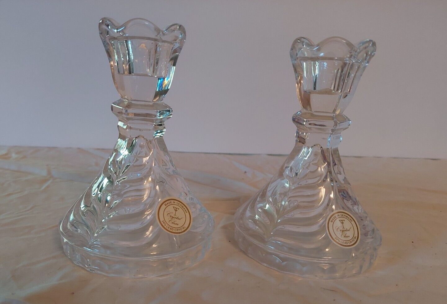 Rare Set of 2 Lead Crystal Candlestick Holders Germany Vintage Beautiful Classy