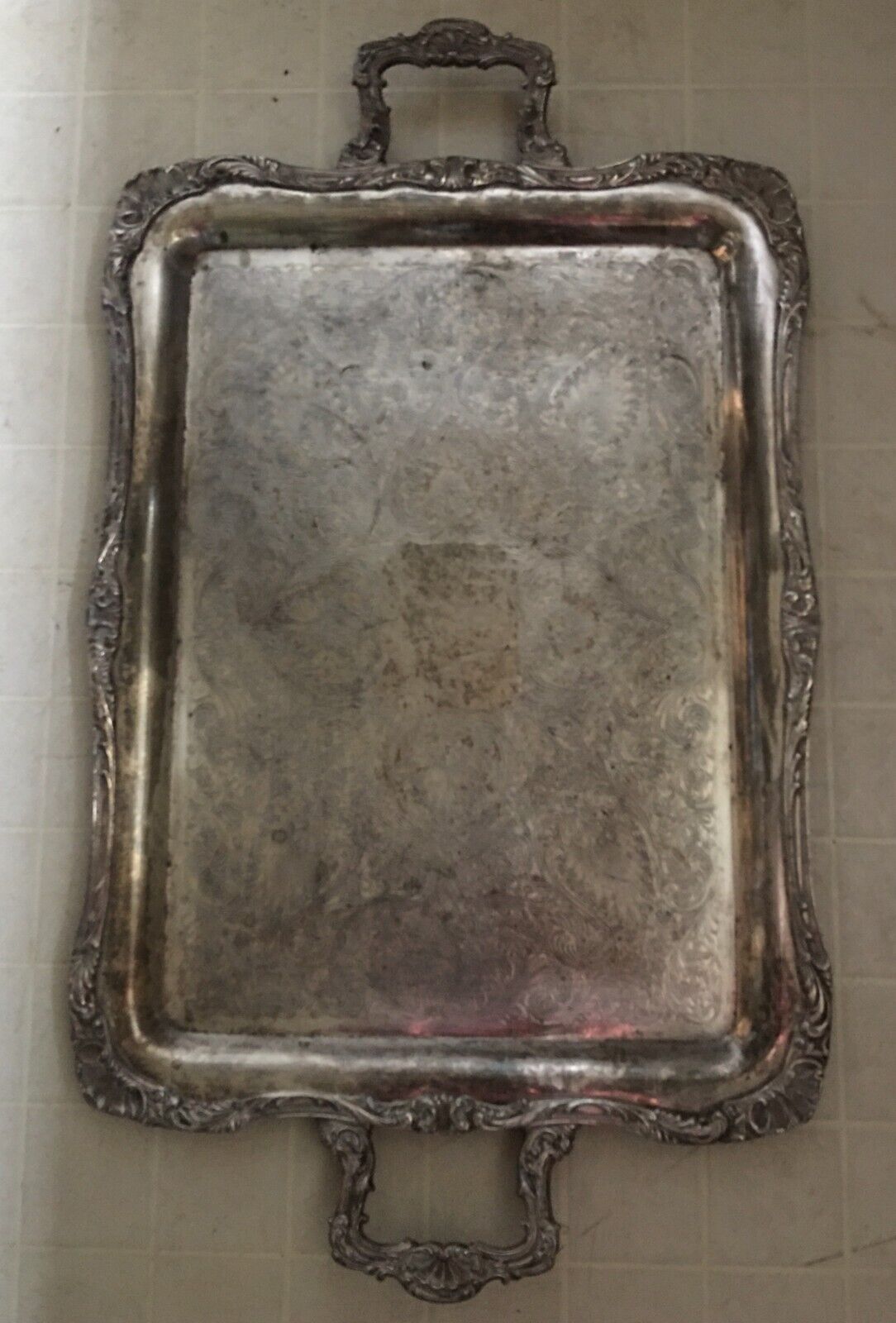 VTG 1930s Victorian Style LARGE SILVER Plated SERVING TRAY W/ Handle 22\