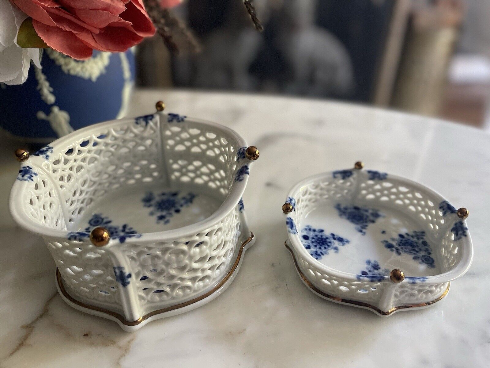 Rare Pair of Echt Kobalt Porcelain Basket Wallendorf Porcelain Dishes