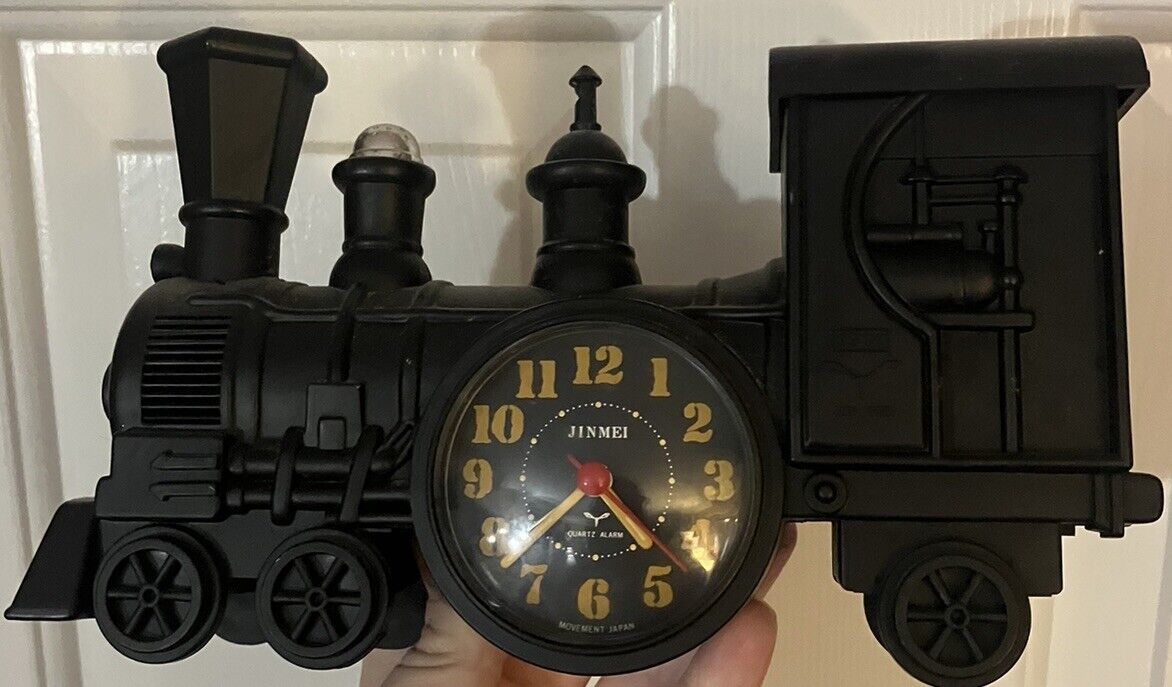 Vintage 1991 Jinmei Locomotive Train Alarm Clock Black Not Tested 9x4.5” Quartz