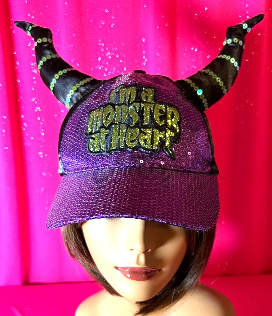 Disney Parks Maleficent~I'm a Monster at Heart~Baseball Cap with Sequins Satin