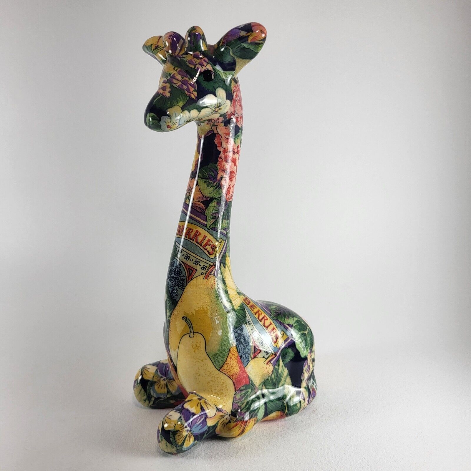 Vintage Ceramic Giraffe Figurine Floral Patchwork Decoupage 11\