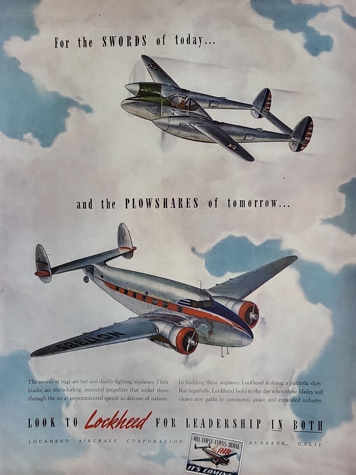 1941 Lockheed Print Advertising Air Mail Aircraft Airplanes Life Magazine WW2