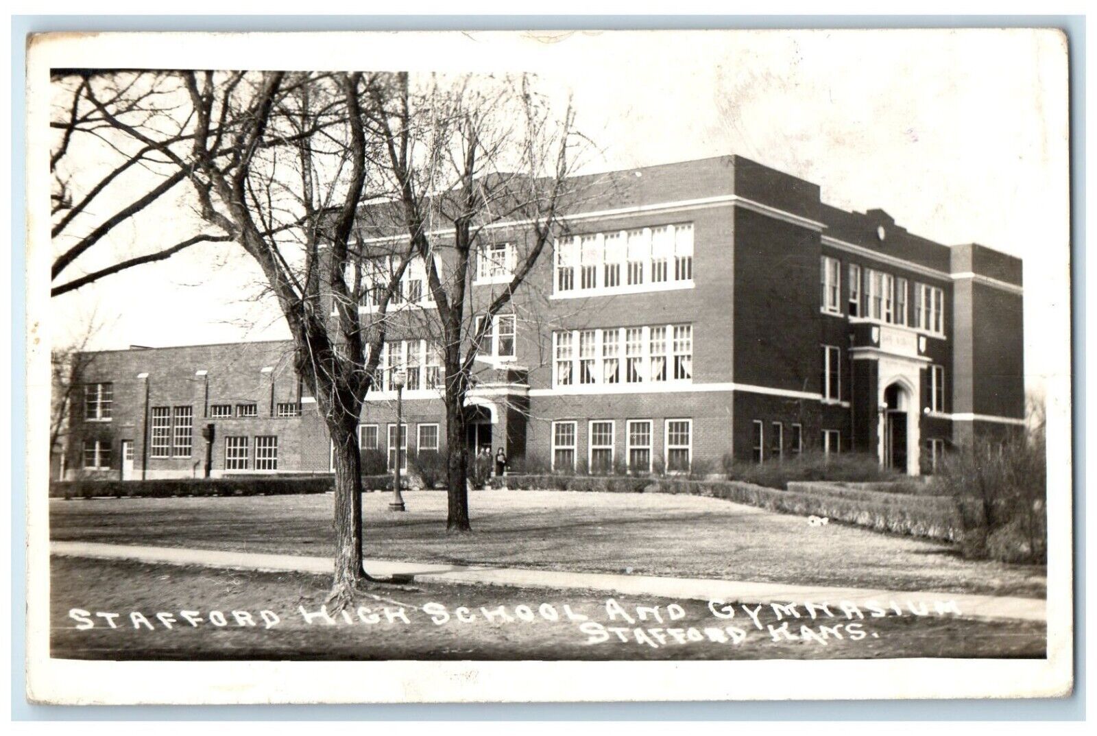 1941 Stafford High School And Gymnasium Stafford Kansas KS RPPC Photo Postcard