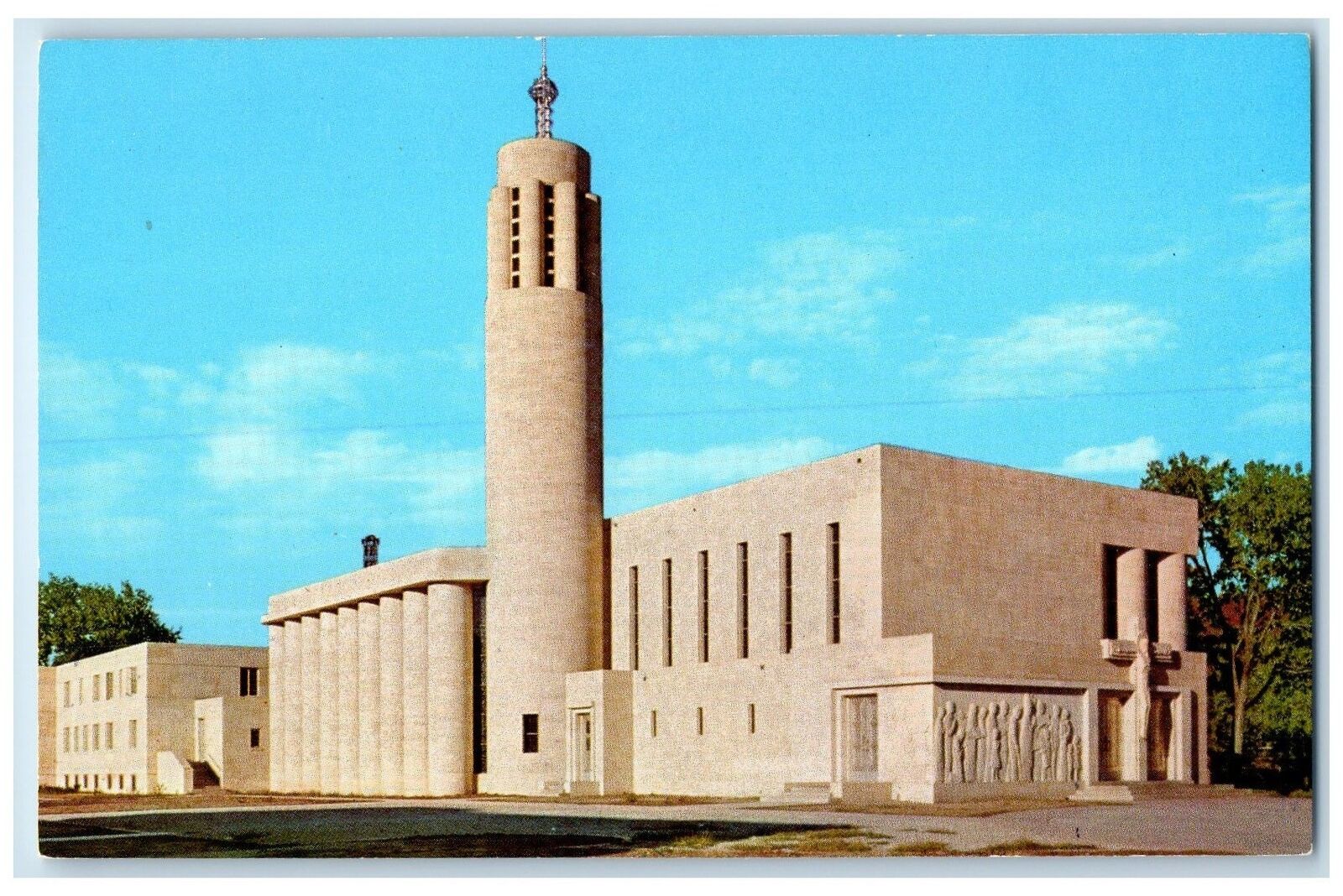 c1960s Sacred Heart Catholic Cathedral Scene Salinas Kansas KS Unposted Postcard