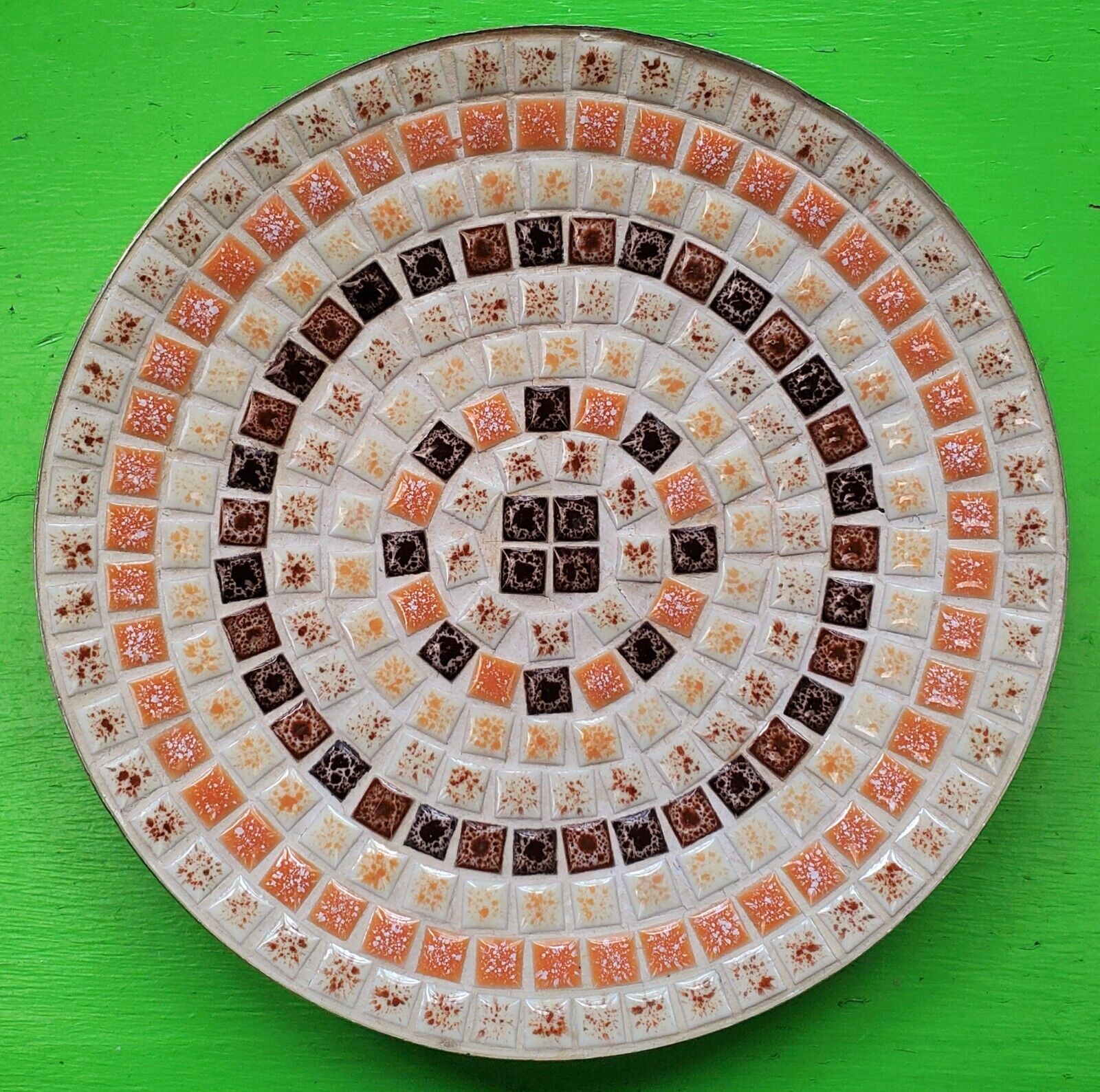 Vintage Mid Century 60s 70s Colorful Funky Ceramic Mosaic Tile Trivet Dish Plate