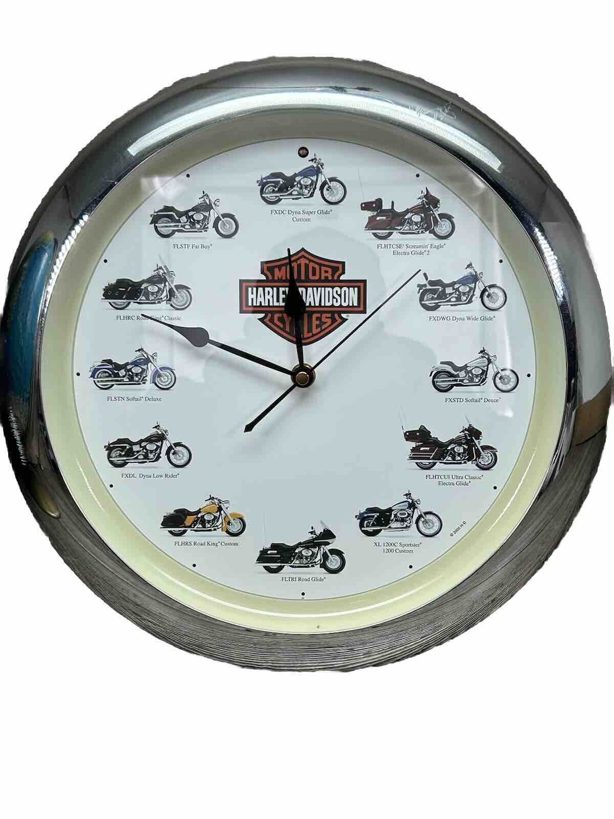 Vintage 2000\'s Chrome Harley Davidson Wall Clock Motorcycles Electronic Sounds