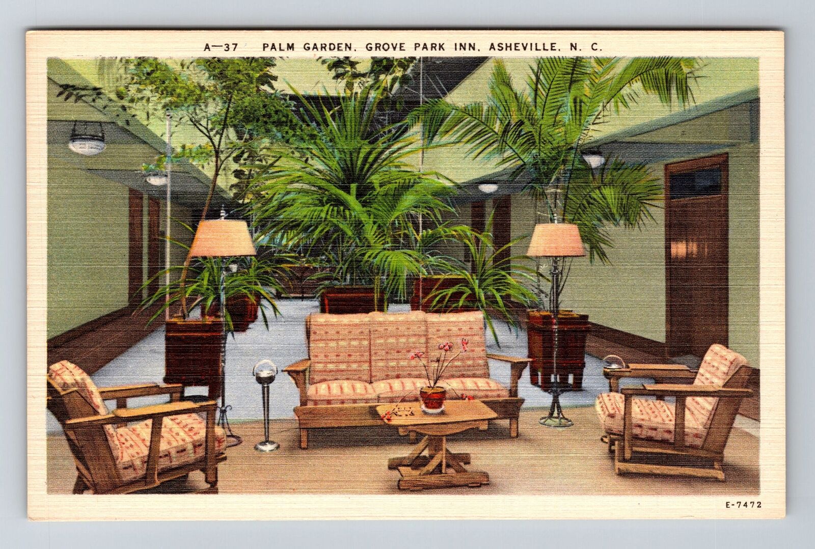 Asheville NC-North Carolina, Palm Garden, Grove Park Inn Vintage Postcard