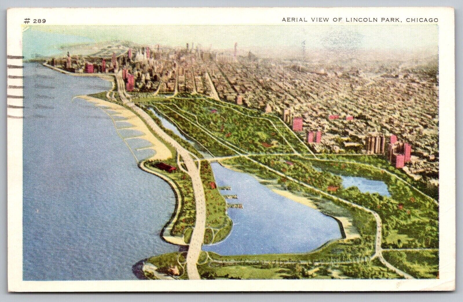 Aerial View Lincoln Park Chicago Illinois Beach Waterfront Cancel 1952 Postcard