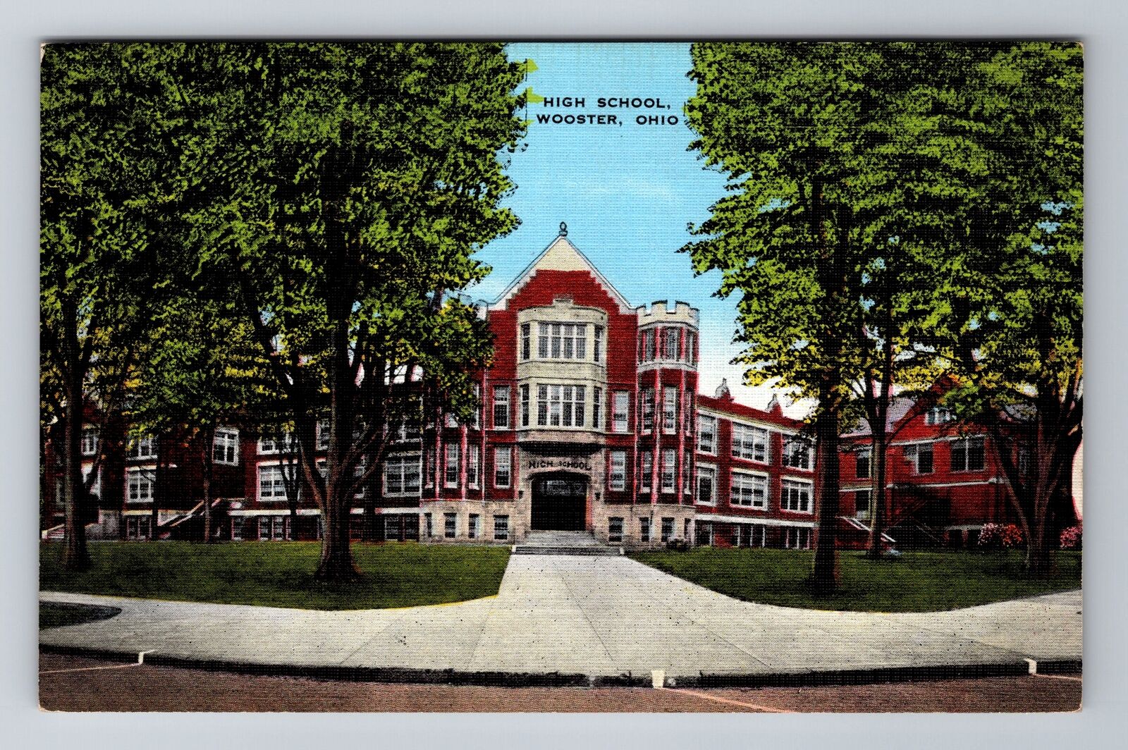 Wooster OH-Ohio, High School, Antique Vintage Souvenir Postcard