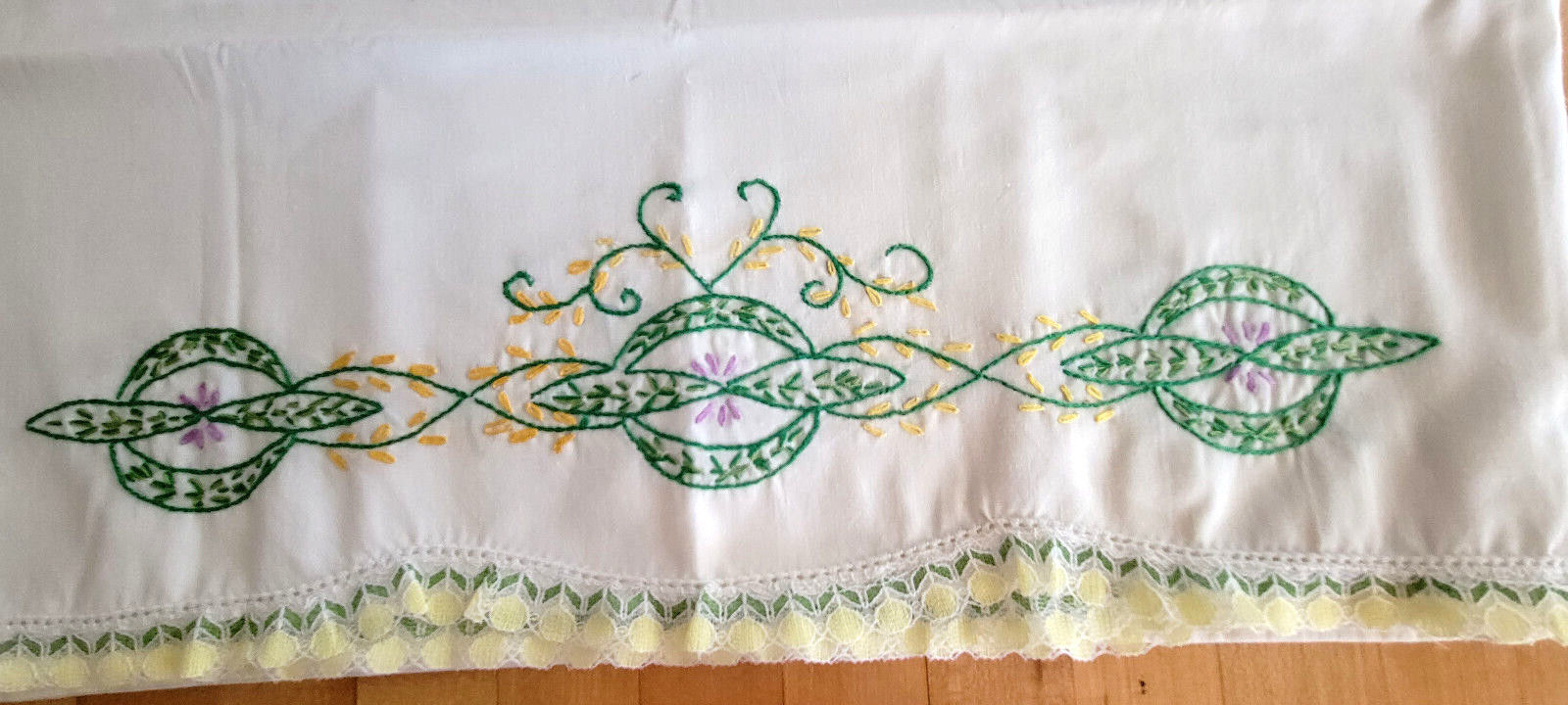 Vintage hand embroided pillow cases wreaths poppies hearts medallions  lavender