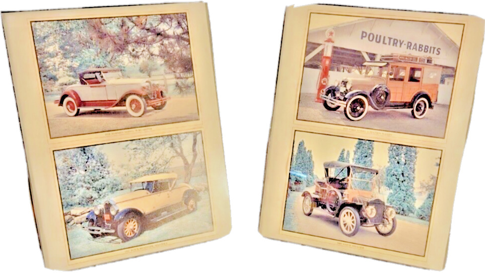 Vintage Pair of Duo Vehicle Pictures in Classic Glass Black Frame with Gold Trim