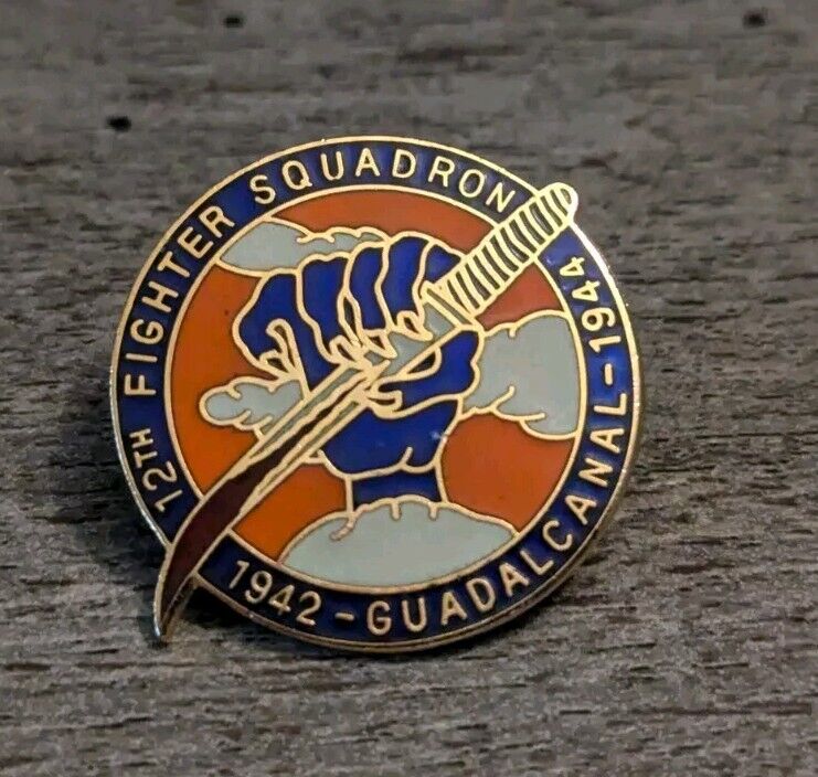 12th Fighter Squadron Guadalcanal 1942-1944 WWII Blue Hand & Saber Lapel Pin