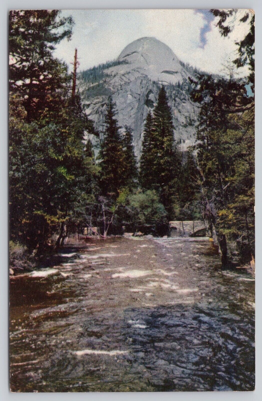Yosemite National Park California, North Dome & Merced River, Vintage Postcard