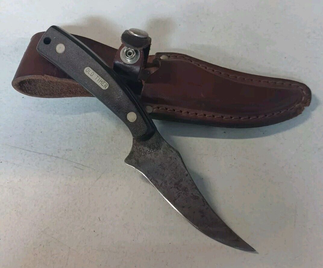 Vintage Schrade USA 152 OLD TIMER Sharp Finger Knife + Leather Sheath