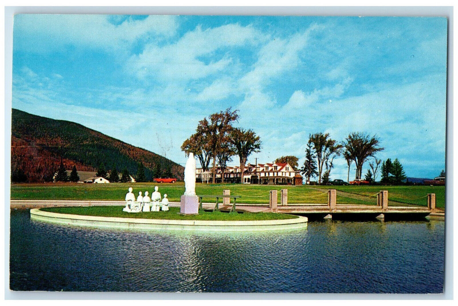 c1960\'s Our Lady of Grace Shrine, Family Rosary Pond, Colebrook NH Postcard