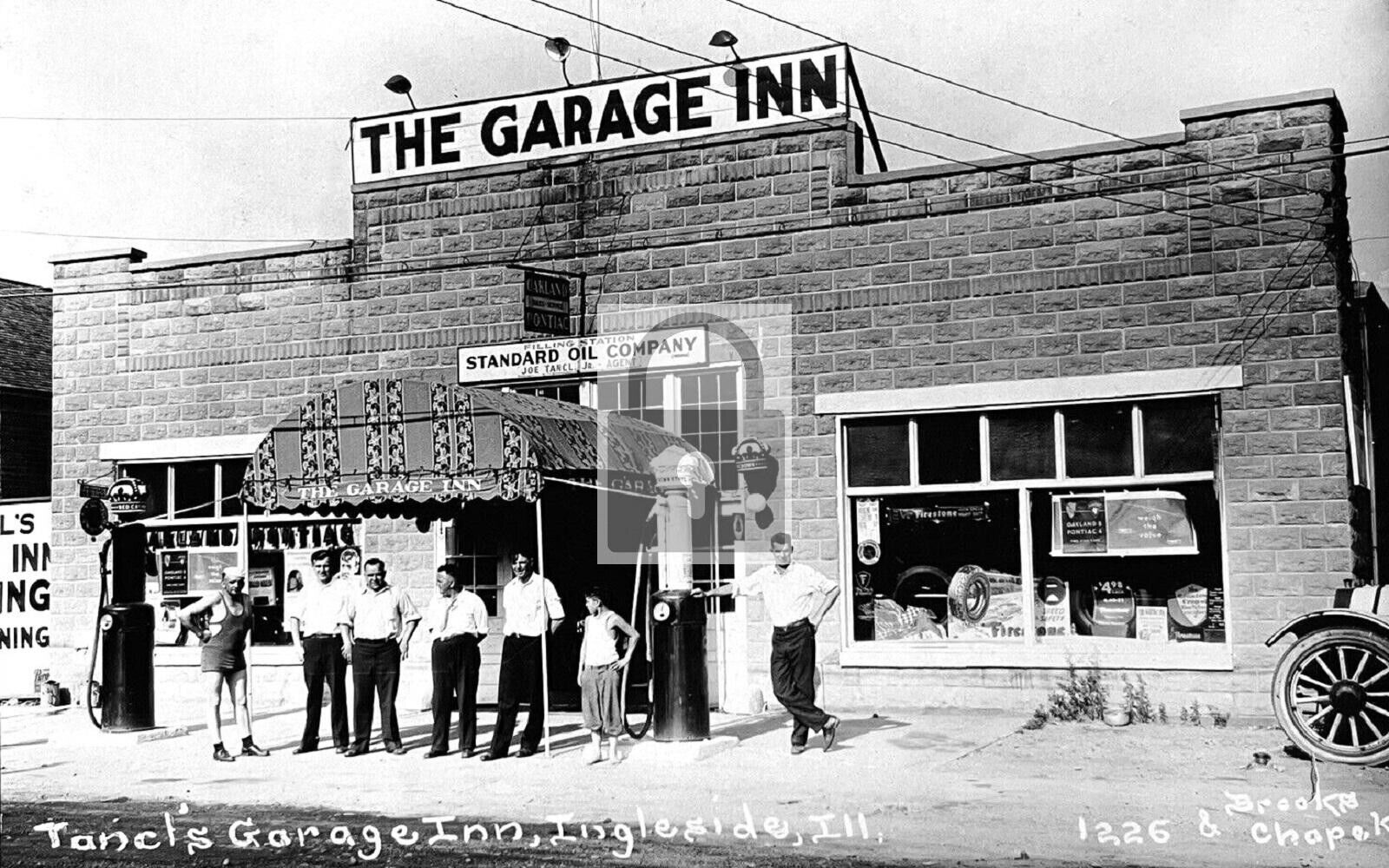 Tanels The Garage Inn Standard Oil Co Ingleside Illinois IL Reprint Postcard