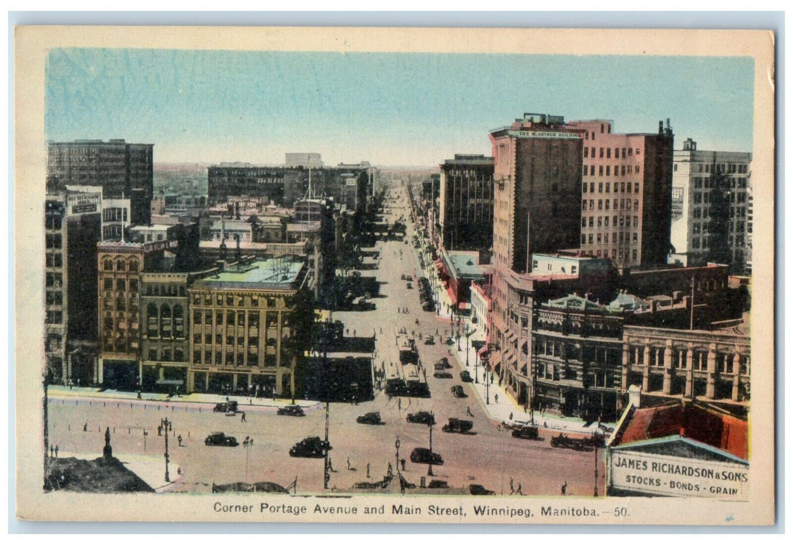 Winnipeg Manitoba Canada Postcard Corner Portage Avenue Main Street c1940's