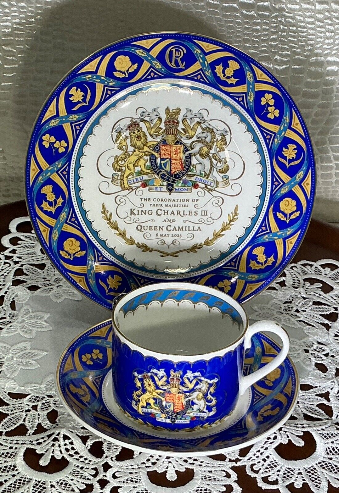 Royal Collection King Charles III Coronation 2023 Tea Cup Saucer Dessert Plate