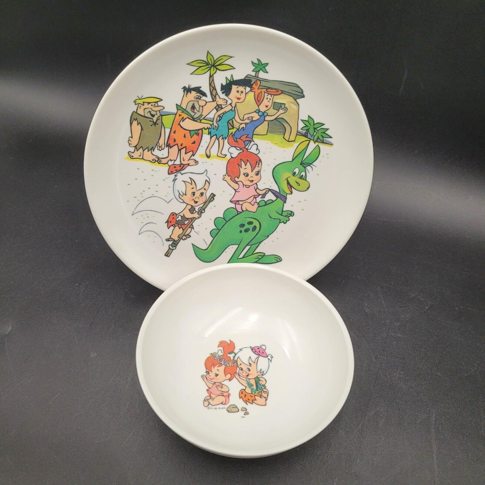 Vintage 1960s Flintstones Melmac Children Bowl & Plate Hanna-Barbera Cartoons