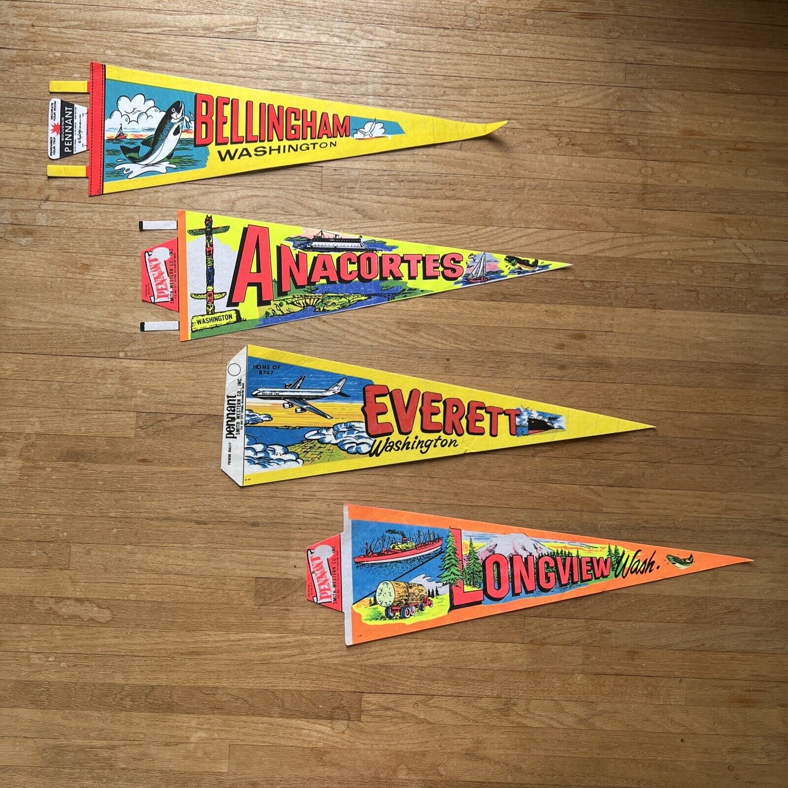 Vintage WA State Cities Souvenir Pennants 1970’s Lot Of 4