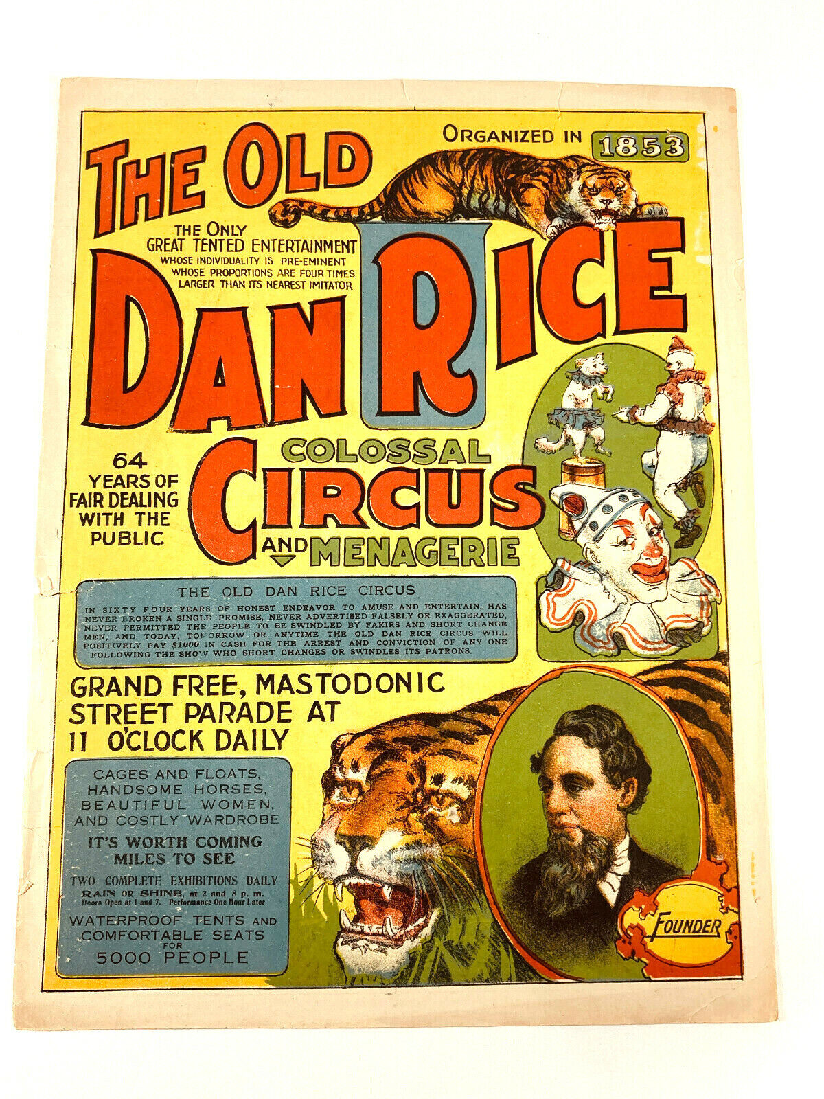 RARE 1917 Dan Rice Circus Carnival Poster Program ORIGINAL sideshow