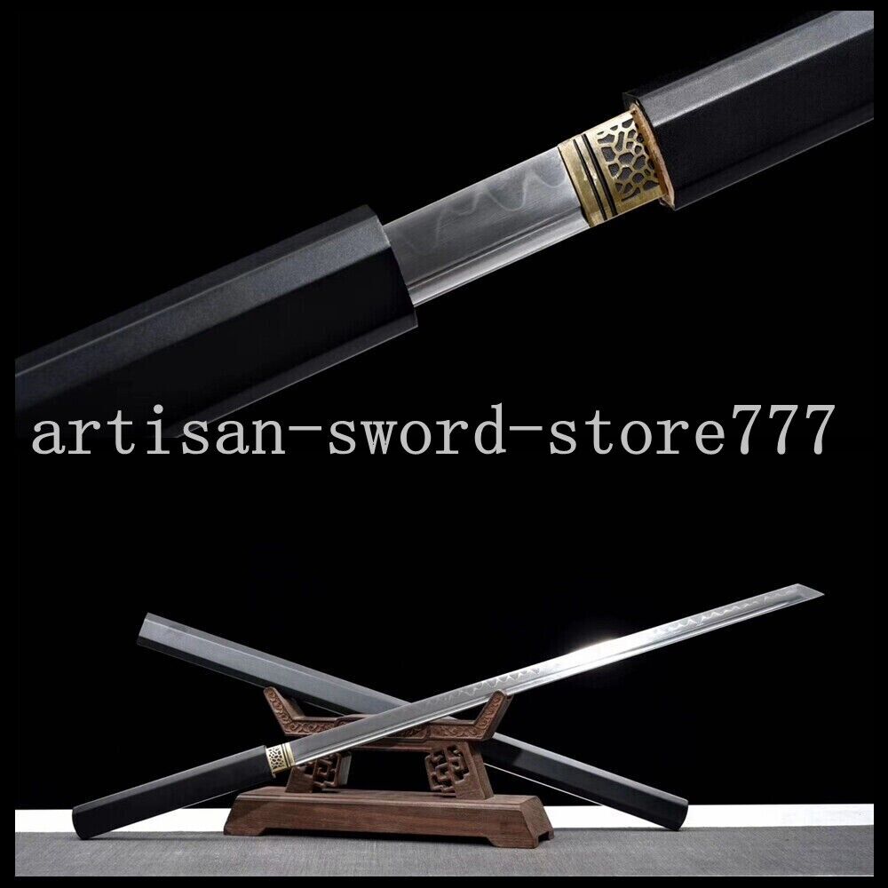 Black Lacqured Wood Shirasaya Katana Handmade T1095 Steel Japanese Samurai Sword