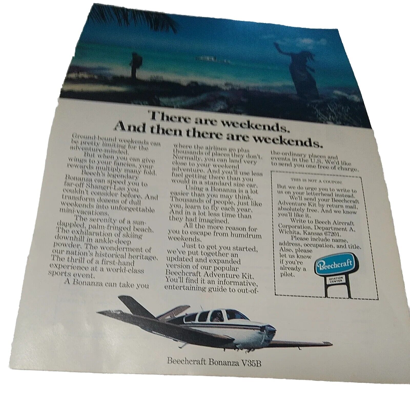 Beechcraft Bonanza V35B Aircraft Print Advertisement 1970s PICK 2 OTHER GET 3/24
