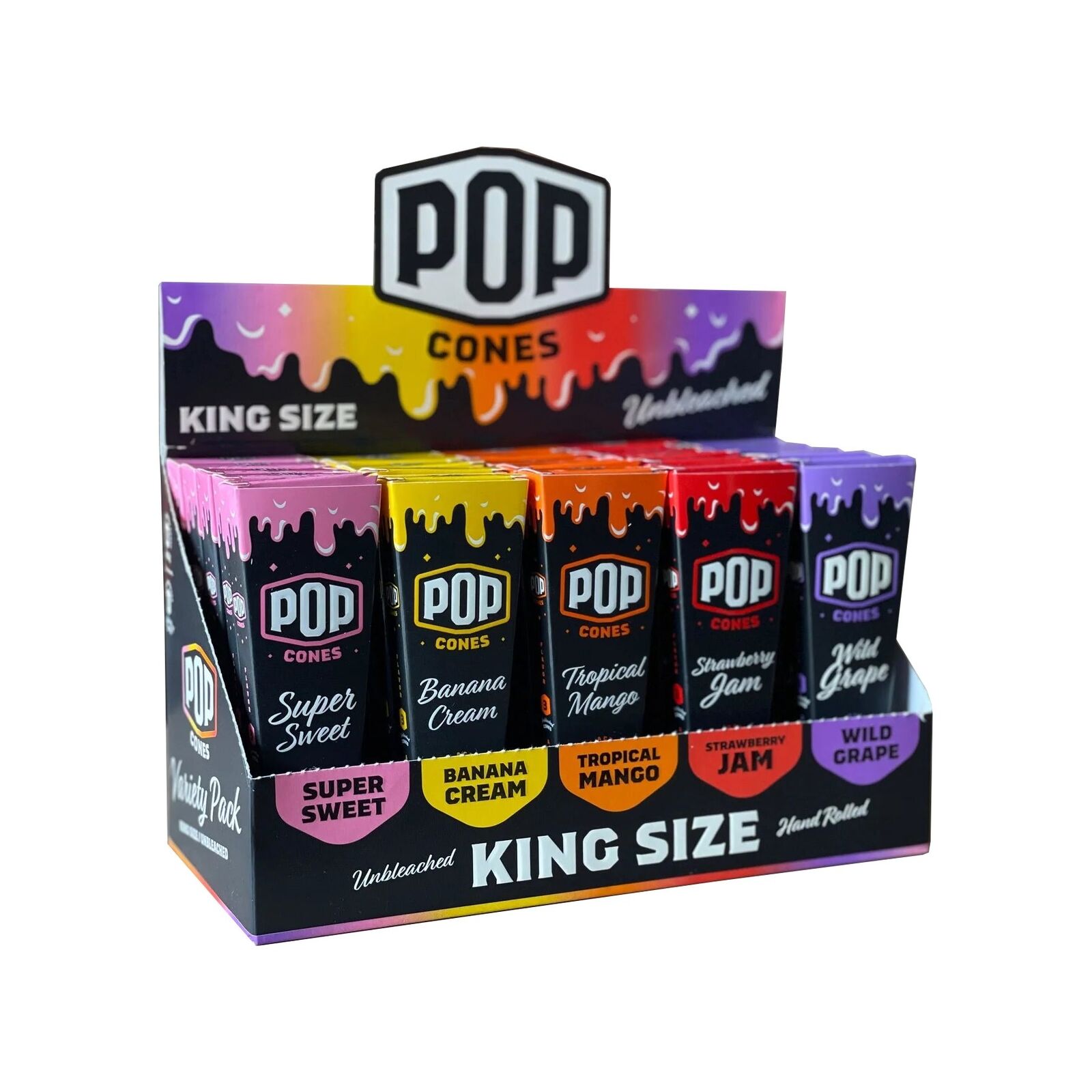 Box of 25 Pop Cones Variety Packs Unbleached - King Size