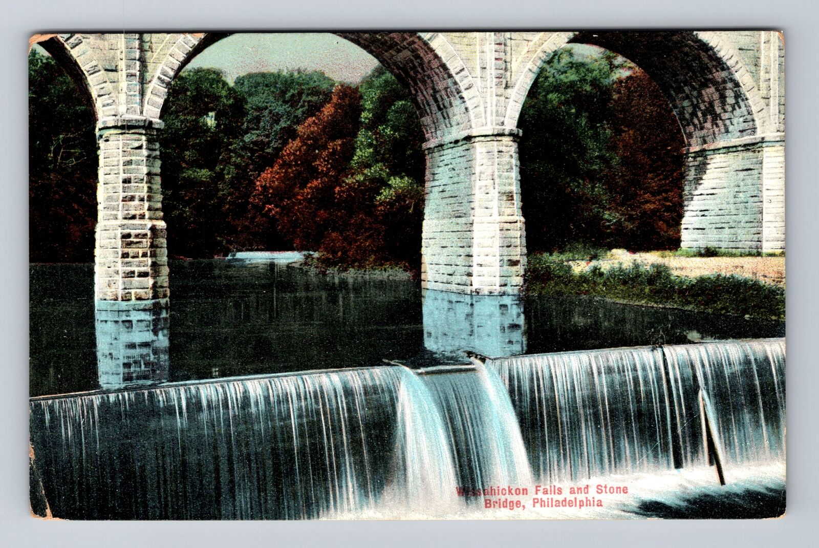 Philadelphia PA-Pennsylvania, Wissahickon Falls, Stone Bridge Vintage Postcard